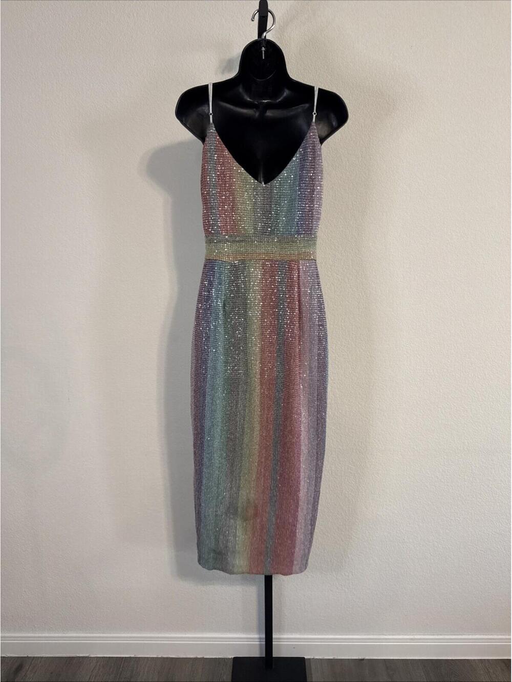 SAYLOR Rainbow Meghan Sequin Mini Dress Spaghetti Straps - MED **FLAWED** - Picture 8 of 13